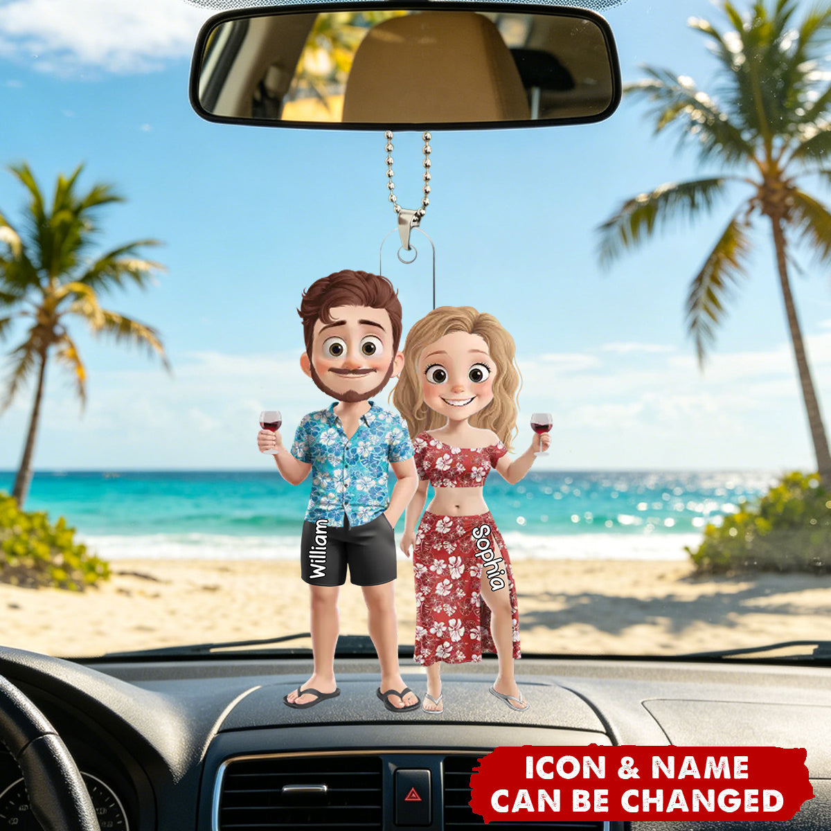 Acrylic Car Ornament - Personalized Summer Vacation And Travel Gifts For Husband And Wife, Him And Her - Together Is My Favorite Place