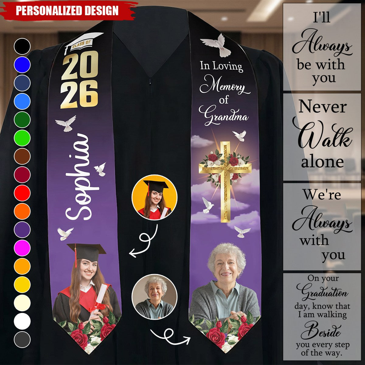Graduation Memorial Custom Photo - Personalized Graduation Stole