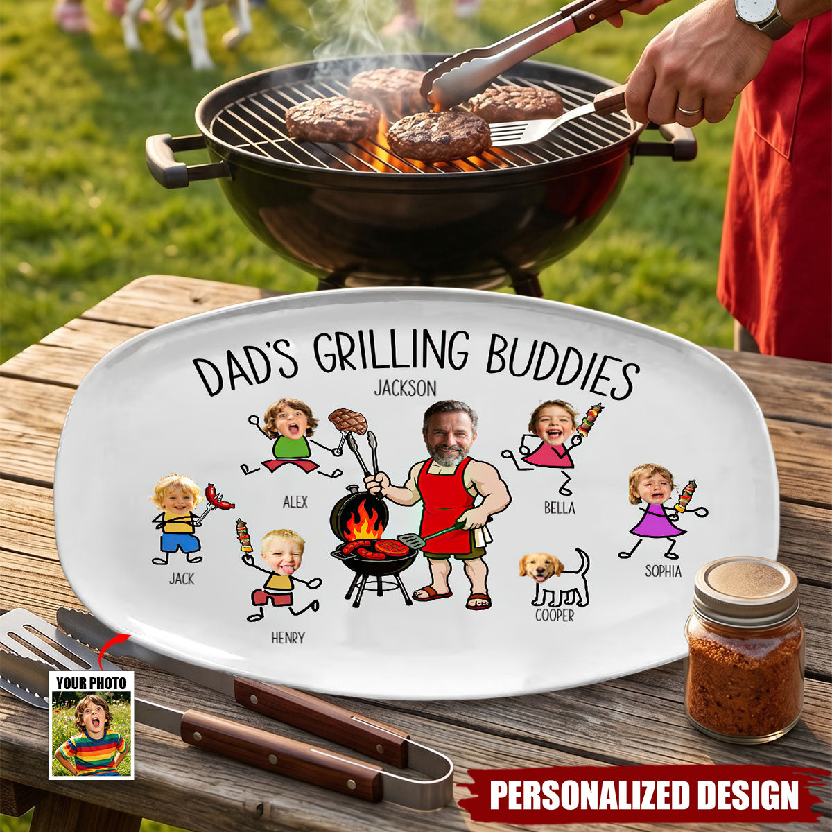 Father's Day Gifts, Dad's Grilling Buddies Father's Day Gift For Daddy, Husband, Grandpa - Personalized Platter