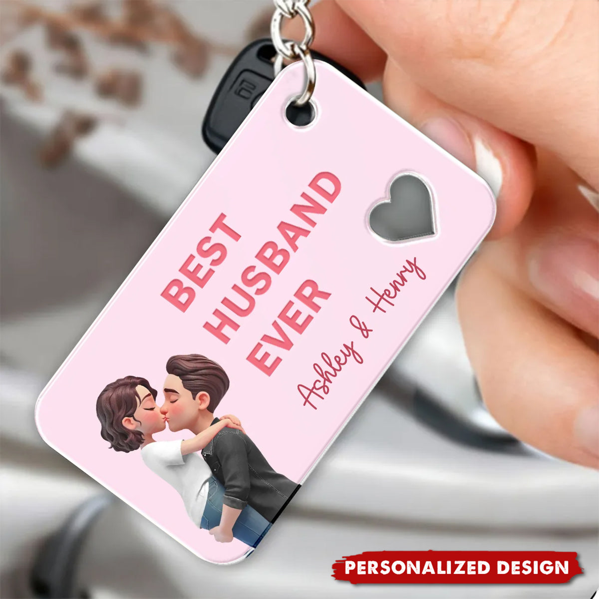 Romantic Couple Hugging Kissing - Personalized Acrylic Keychain - Valentine's Day Gift for Him, Gift for Her