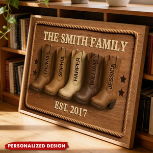 Family Cowboy Boots - Personalized Poster - Gift For Family, Heartwarming Home Decor