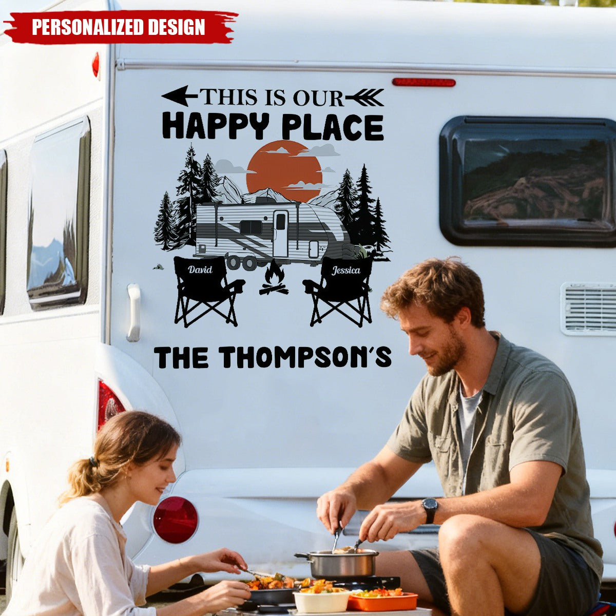 This Is Our Happy Place Custom Family Name - Camping Personalized RV Decal