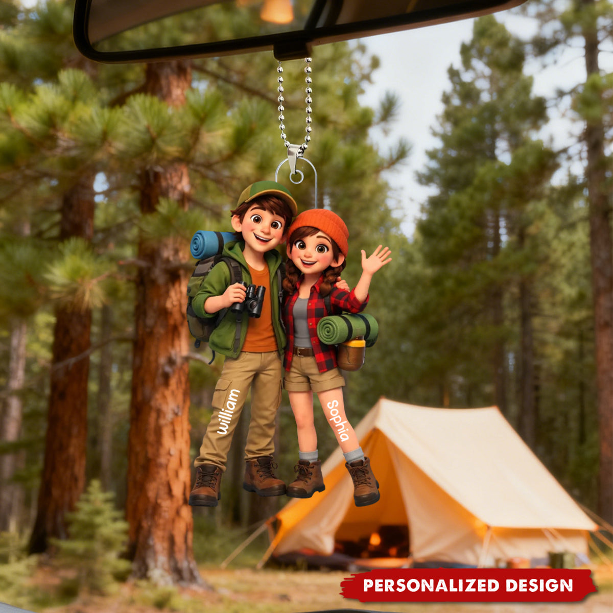 Camping Couple - Personalized Acrylic Car Ornament - Anniversary, Valentine's Day Gift, Gift For Him, Gift For Her