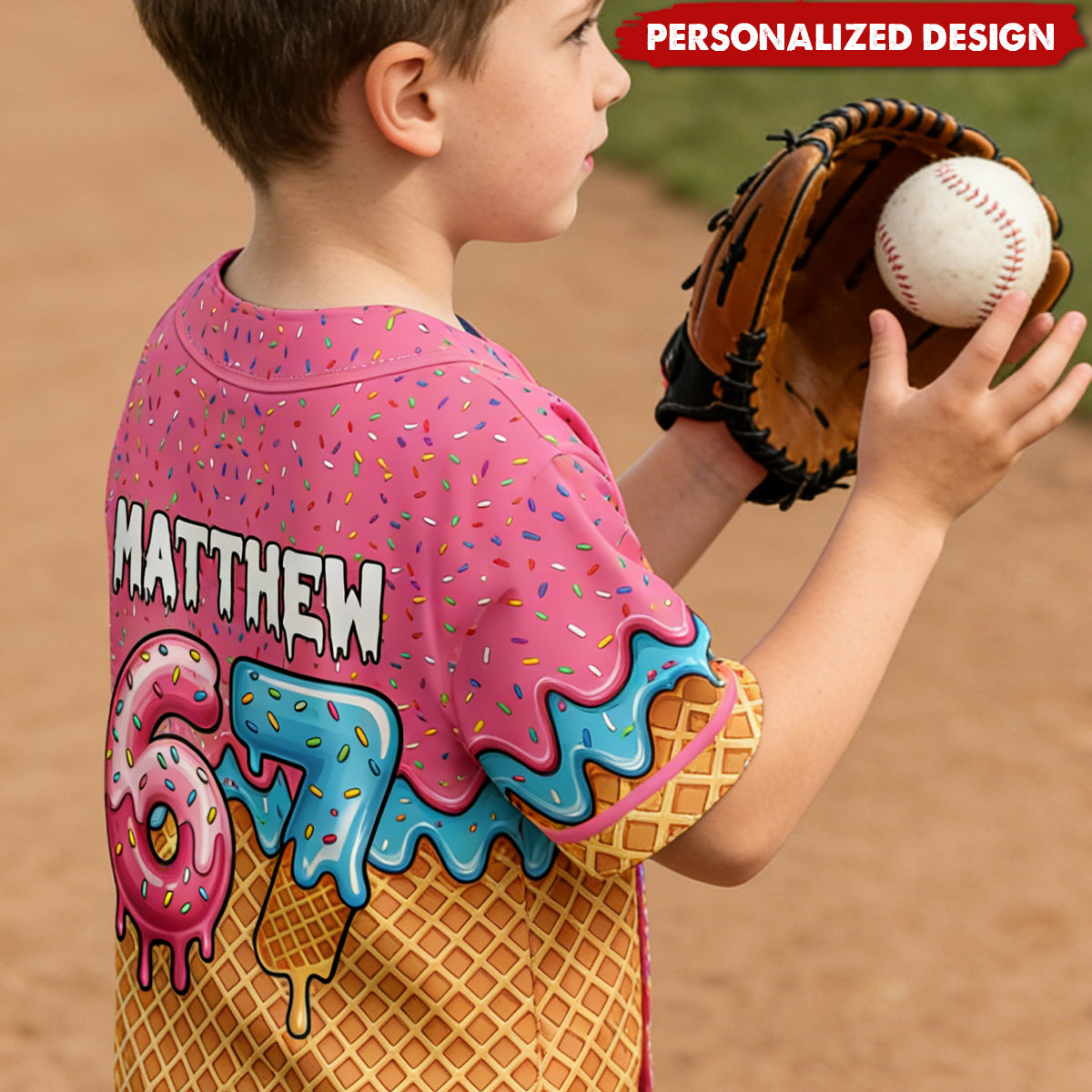 Six Seven 67 Ice Cream - Personalized Kids Baseball Jersey