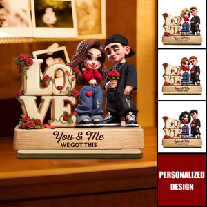 Y2K Couple Love Rose - Personalized 2-Layered Wooden Plaque - Valentine's Day Gift For Couple, for him, for her