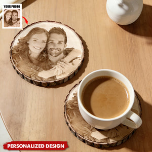 Personalized Photo Wood Coaster, Custom Engraved Couple Coaster, Valentine's Day Gift For Him, For Her