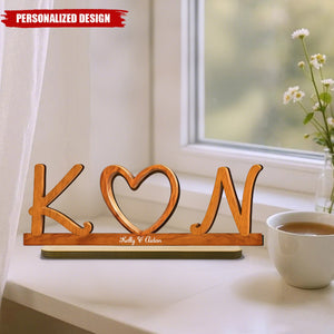 Couple Initials Heart - Personalized Wooden Plaque - Valentine's Day Gift for Her, for Him