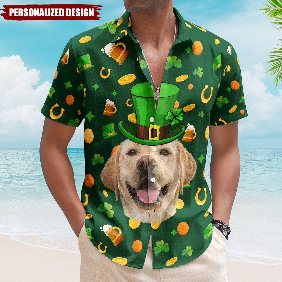 Personalized Photo Hawaiian Shirt - Custom Pet Face St Patrick's Day For Dog Lovers, Cat Lovers