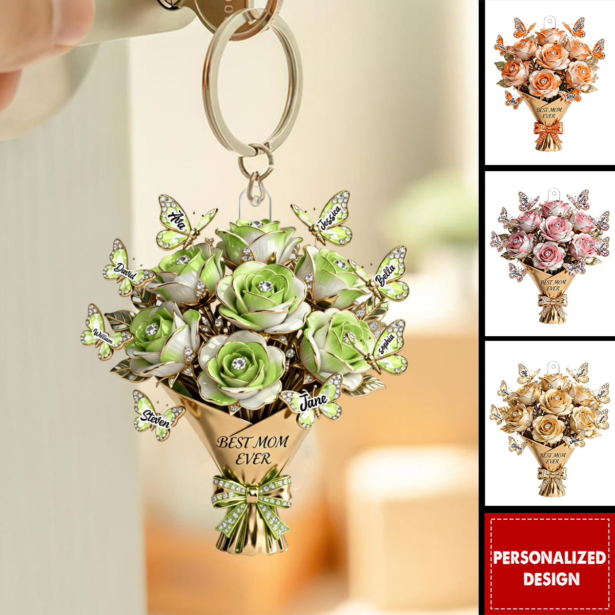 Mother's Day Flower Butterfly Keychain - Personalized Gifts For Mom