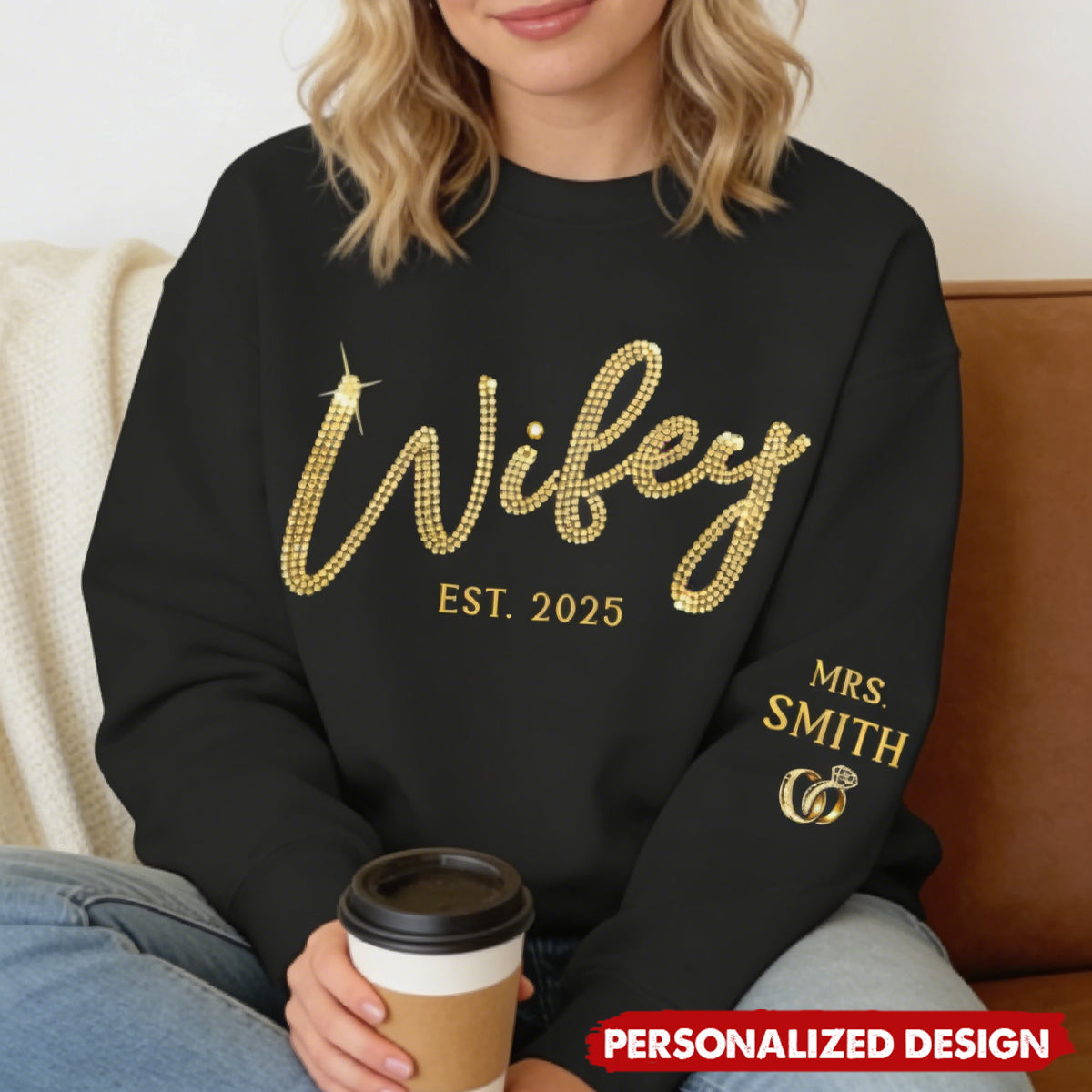 Custom Unisex Sweatshirt, Hoodie With Design On Sleeve - Personalized Anniversary Wedding Gifts For Husband And Wife, Him And Her