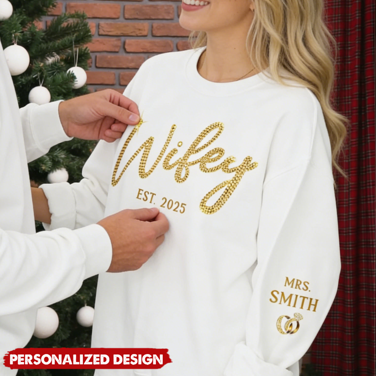 Custom Unisex Sweatshirt, Hoodie With Design On Sleeve - Personalized Anniversary Wedding Gifts For Husband And Wife, Him And Her