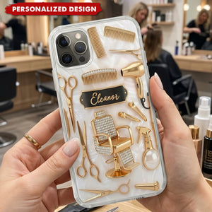 Custom Name Hairstylist 3D Clear Phone Case, Personalized Gift For Hairdresser