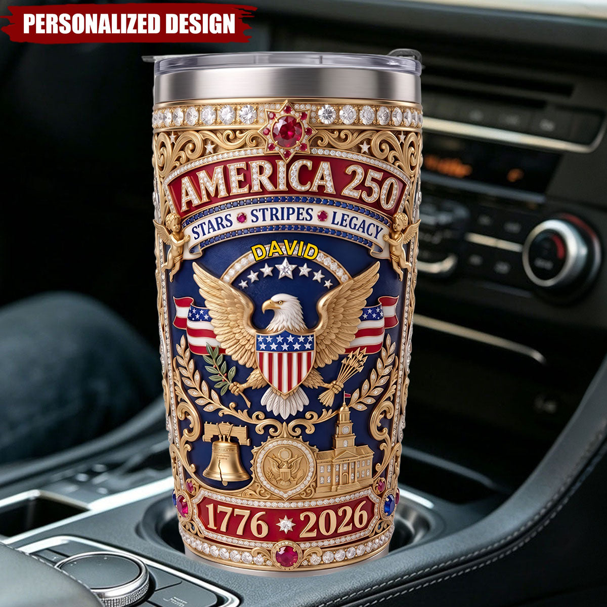 Custom Patriotic 250 USA Tumbler - Personalized Independence Day Gifts