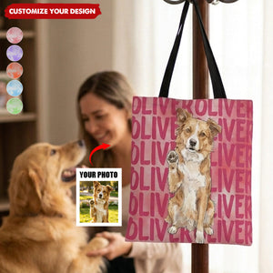 Custom Pet Portrait & Name Watercolor Style - Personalized Tote Bag