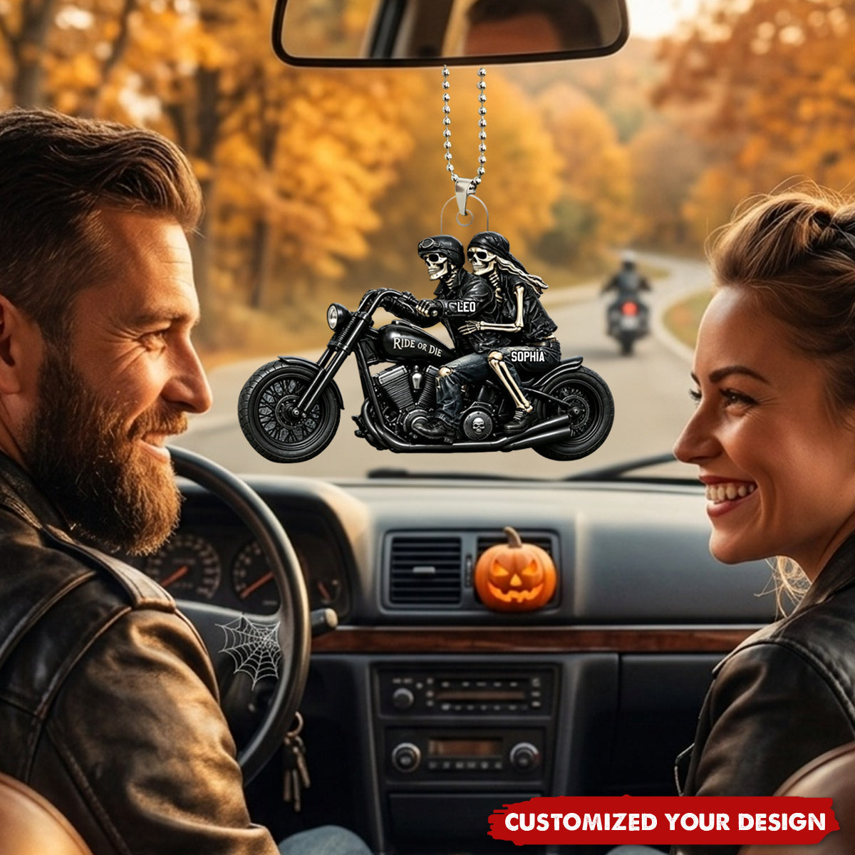 Riding Partners For Life Skeleton Couple - Personalized Acrylic Car Ornament - Halloween Gift For Couple