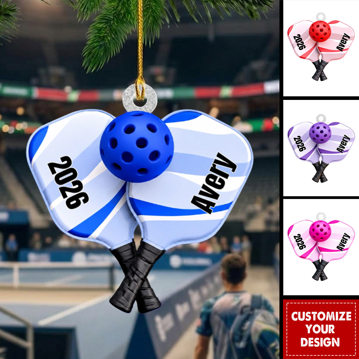 Personalized Pickleball Paddle Ornament - Player Gifts