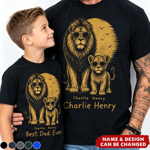 Retro Vintage Lion Dad And Kids Daddy Protector - Personalized Shirt - Cool Father's Day Gift For Dad, Husband