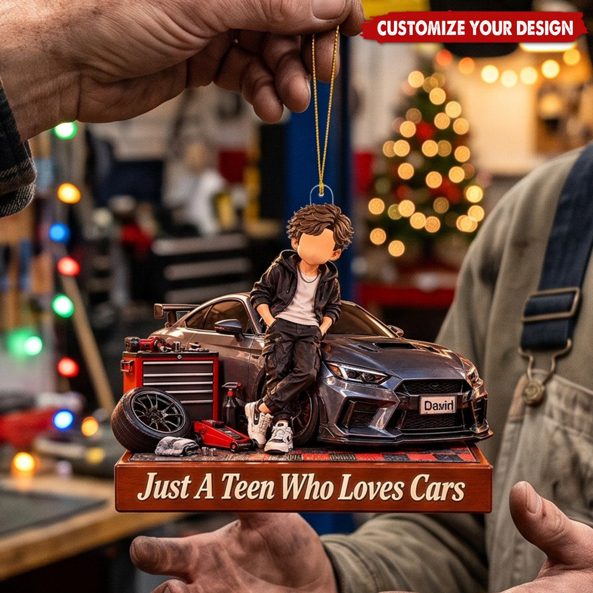 Personalized Car Lover Boy Block Ornament - Custom Teen Mechanic Gift