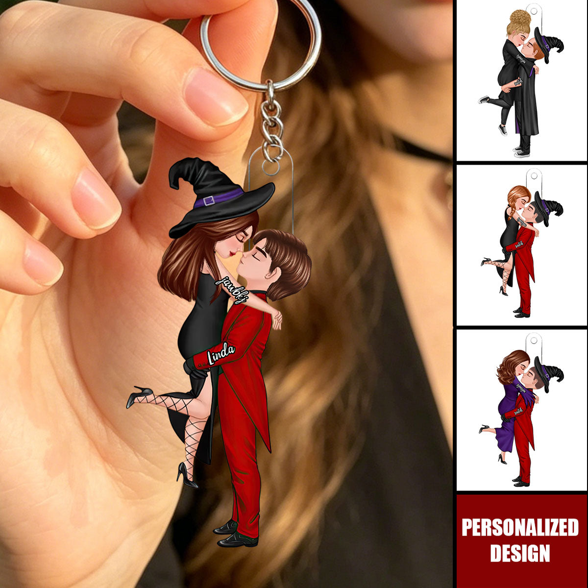 Halloween-Themed Personalized Keychains Featuring Couples Kissing - A Perfect Gift For Your Loved One