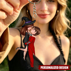 Halloween-Themed Personalized Keychains Featuring Couples Kissing - A Perfect Gift For Your Loved One
