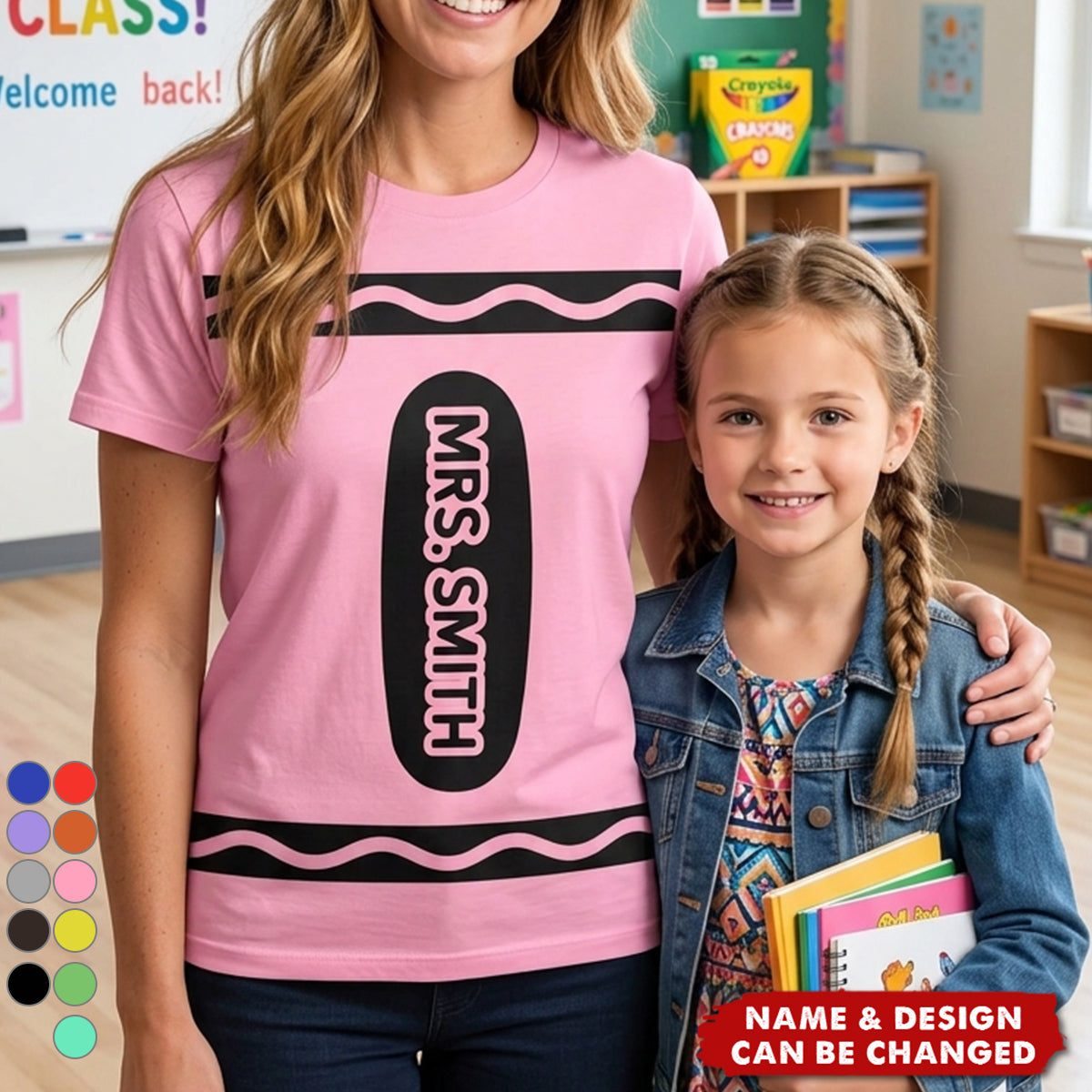 Teacher Crayon Custom Name Back To School Halloween - Personalized Shirt