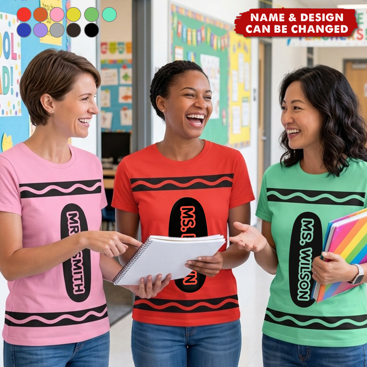 Teacher Crayon Custom Name Back To School Halloween - Personalized Shirt