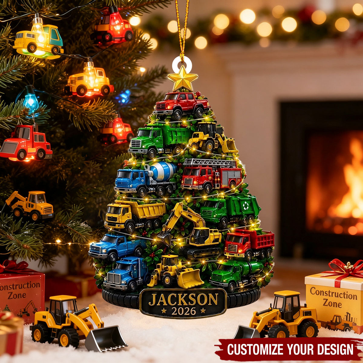 Custom Truck Kid Ornament, Custom Name Kids Ornament,Truck Kids Christmas Tree Ornament