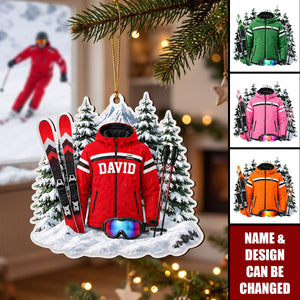 Personalized Skiing Christmas Ornament, Custom Ski Gear Acrylic Ornament