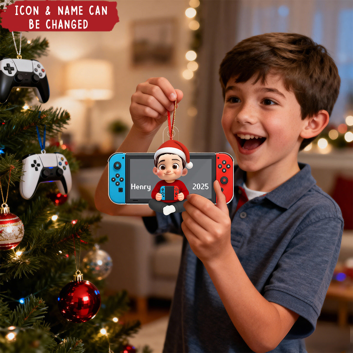 Personalized Gamer Ornament for Boys Girls, Christmas Gift for Kids