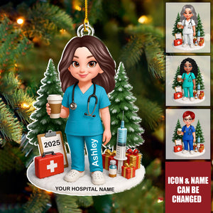 Proud Nurse With Signature Symbols Christmas - Personalized Acrylic Ornament