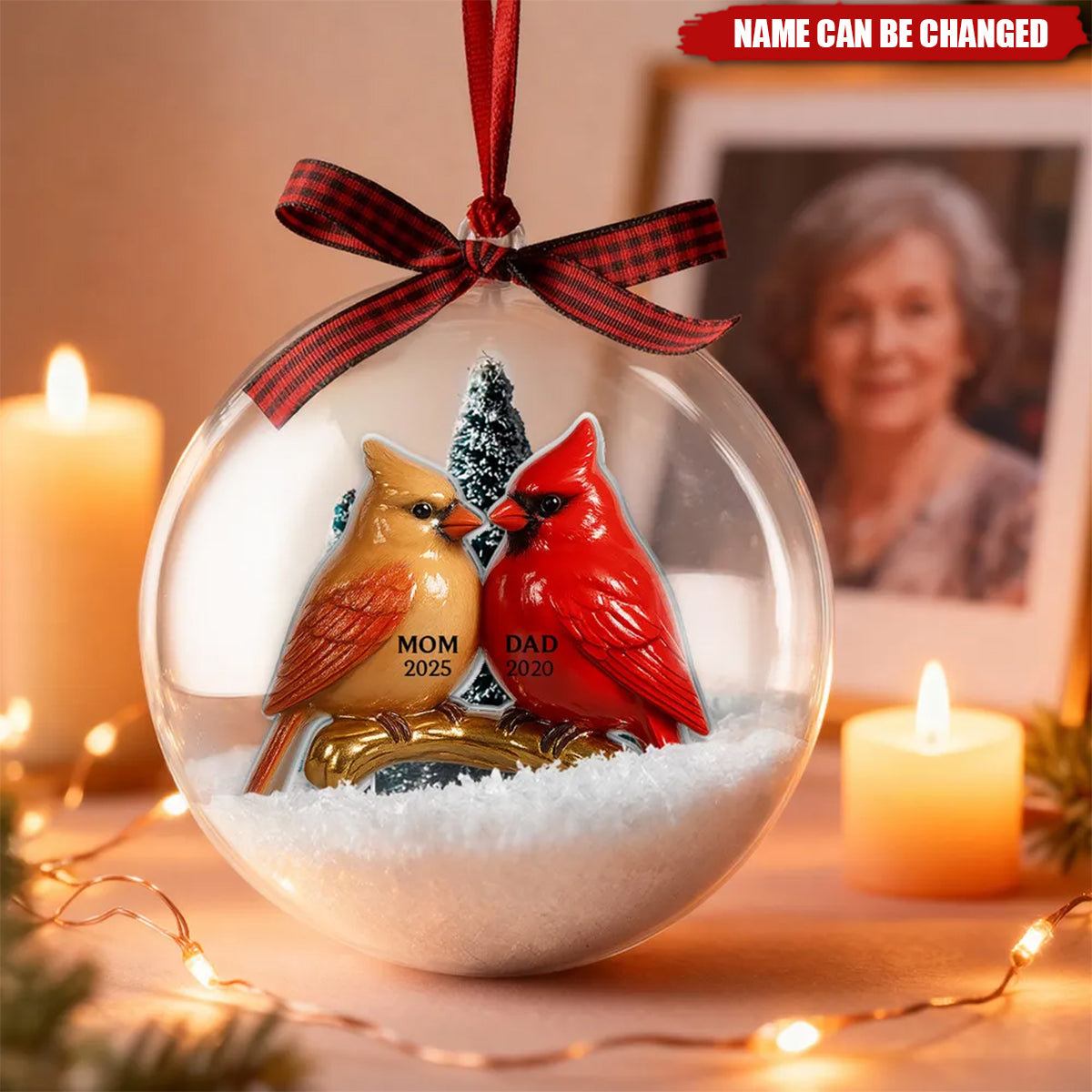 Vintage Nostalgic Cardinals Memorial Dad Mom Christmas - Personalized Snow Globe Ornament
