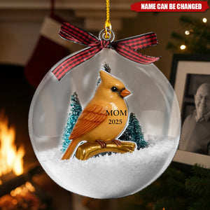 Vintage Nostalgic Cardinals Memorial Dad Mom Christmas - Personalized Snow Globe Ornament