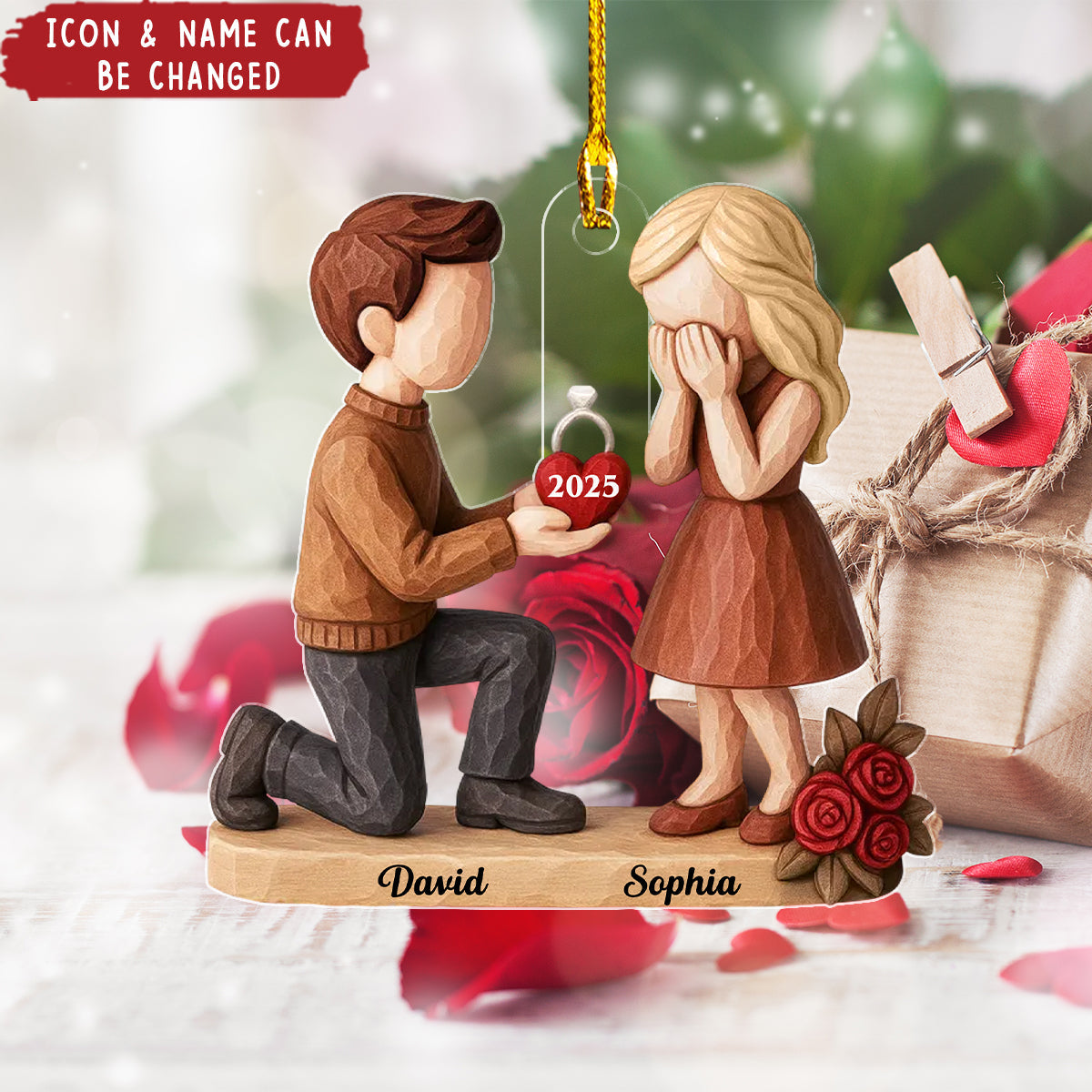 Couple Marriage Proposal - Personalized Acrylic Ornament - Newly Engaged Gift, "She Said Yes!" Ornament, Just Engaged Gifts for Couples