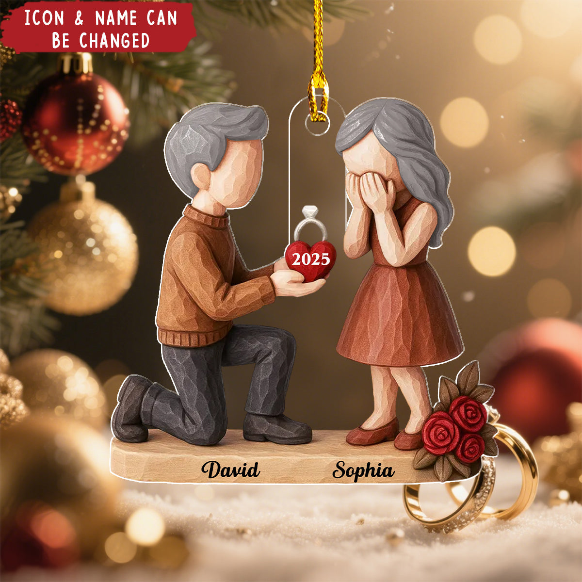 Couple Marriage Proposal - Personalized Acrylic Ornament - Newly Engaged Gift, "She Said Yes!" Ornament, Just Engaged Gifts for Couples