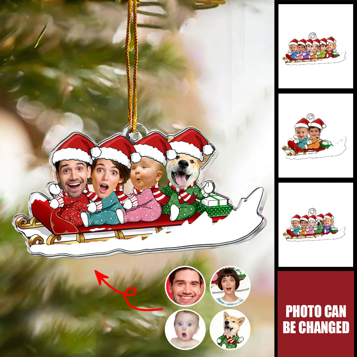 Baby Boy, Girls, Kids, Grandkids Sleigh - Personalized Acrylic Photo Ornament