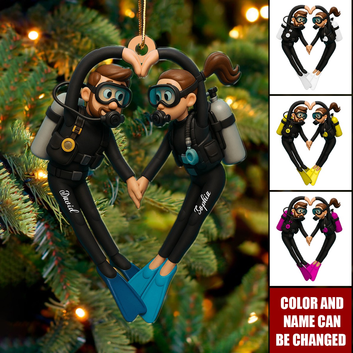 Diving Couple Home Decor, Christmas Ornament, Personalized Ornament