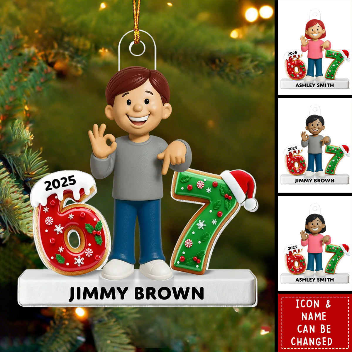 Teen Kid Six Seven - Personalized Acrylic Ornament - 2025 Slang, Funny Teen Grandkid, Gen Alpha Christmas Gift
