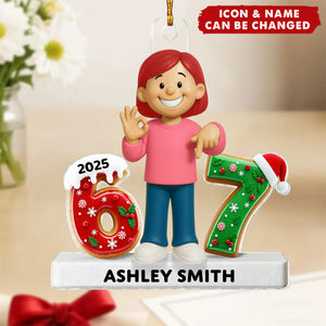 Teen Kid Six Seven - Personalized Acrylic Ornament - 2025 Slang, Funny Teen Grandkid, Gen Alpha Christmas Gift