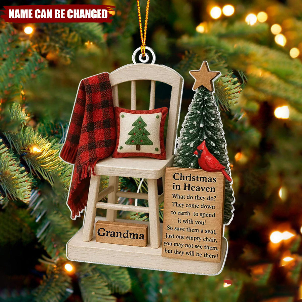 Christmas In Heaven Save A Seat - Personalized Acrylic Ornament - Christmas Memorial Keepsake For Family