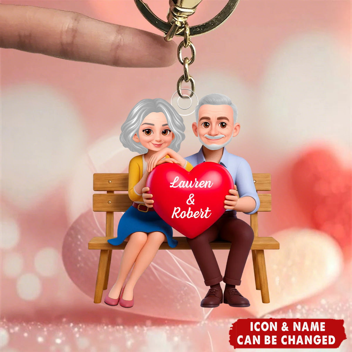 Couple with Red Heart - Personalized Keychain - Gift for Her, for Him