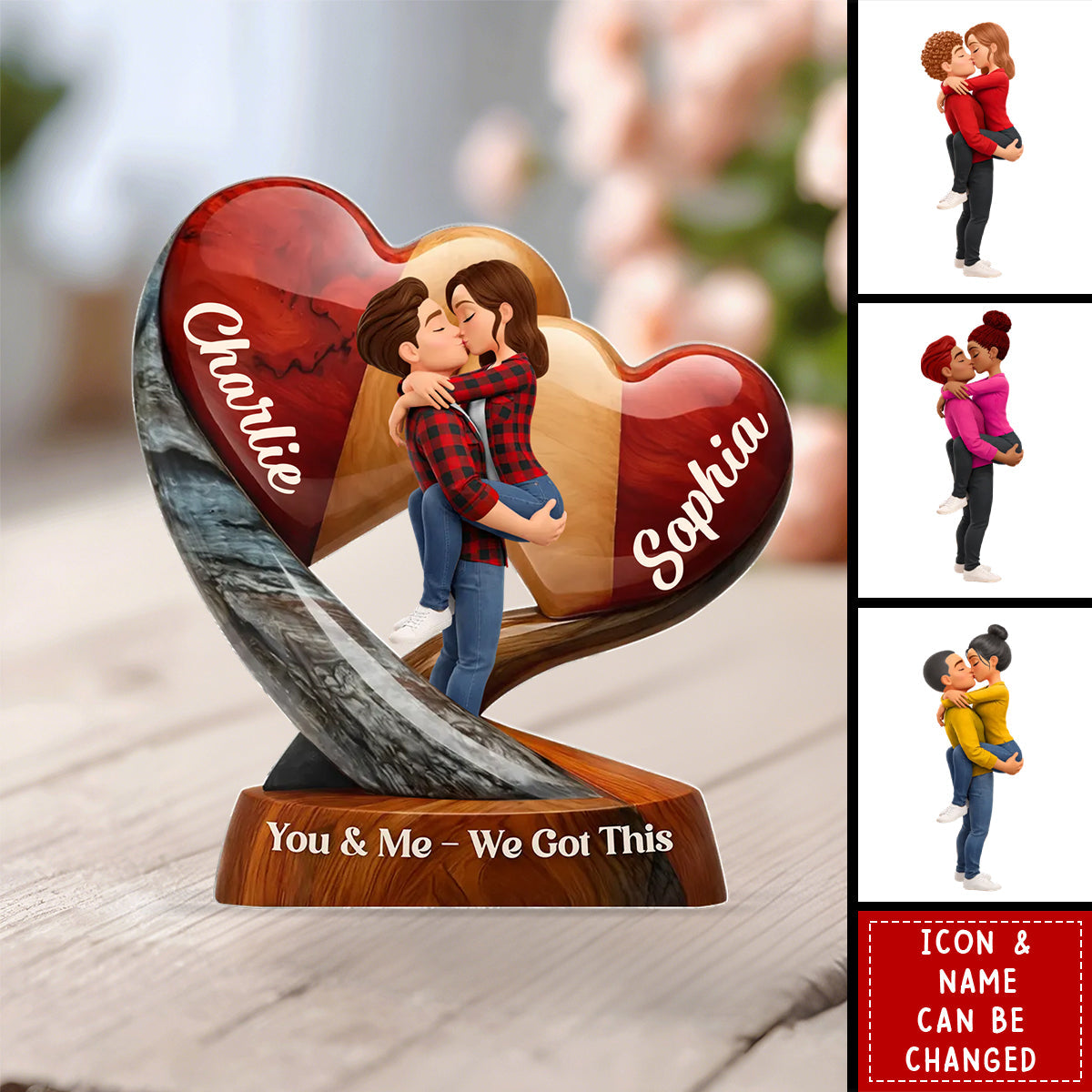 Couple Heart You & Me We Got This - Personalized Acrylic Block Plaque - Anniversary, Valentine's Day Gift