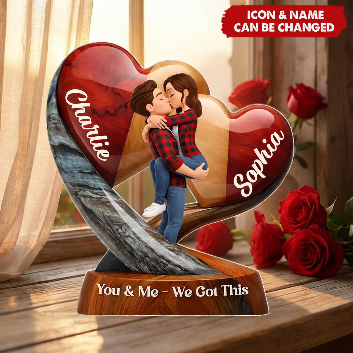 Couple Heart You & Me We Got This - Personalized Acrylic Block Plaque - Anniversary, Valentine's Day Gift