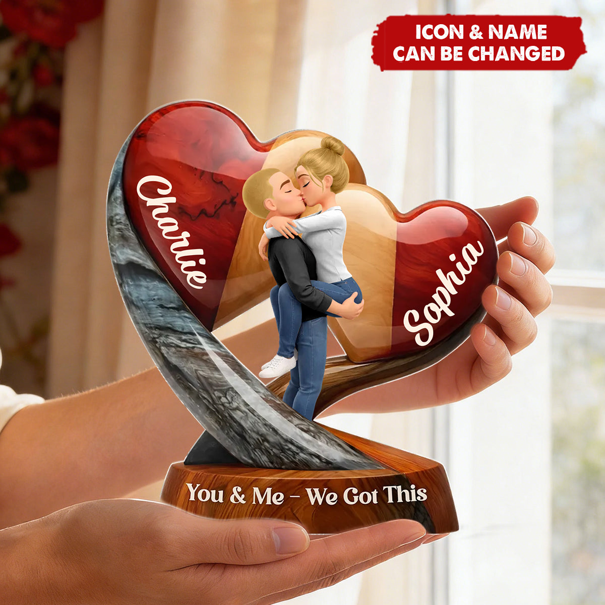 Couple Heart You & Me We Got This - Personalized Acrylic Block Plaque - Anniversary, Valentine's Day Gift