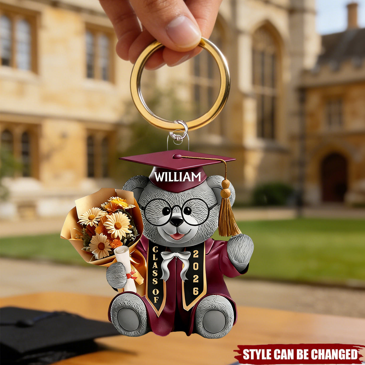 Graduation Bear - Personalized Acrylic Keychain