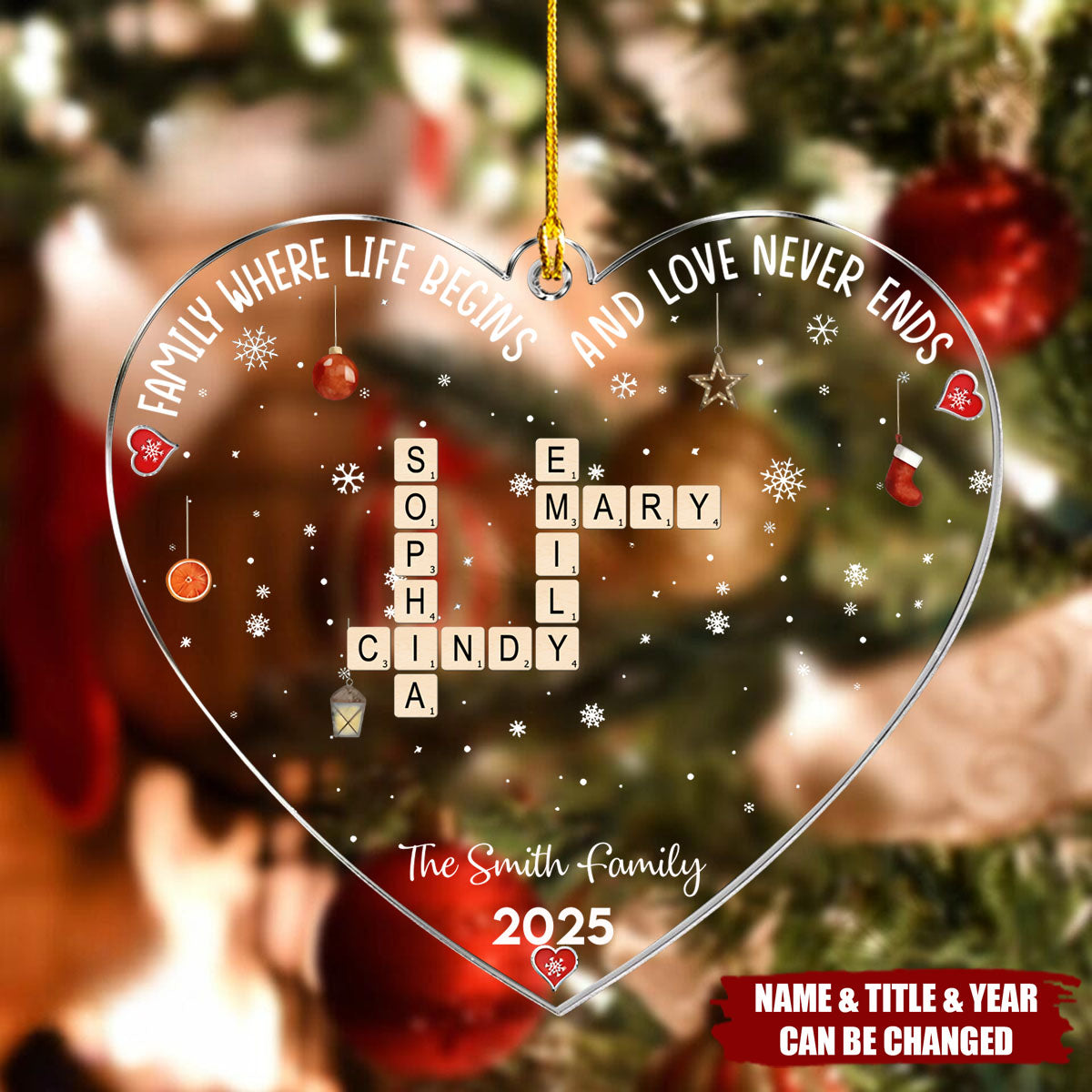 Christmas Family Heart Scrabble Custom Name - Personalized Acrylic Ornament