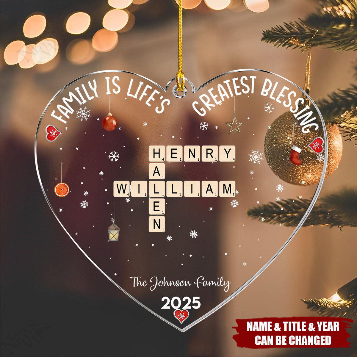 Christmas Family Heart Scrabble Custom Name - Personalized Acrylic Ornament
