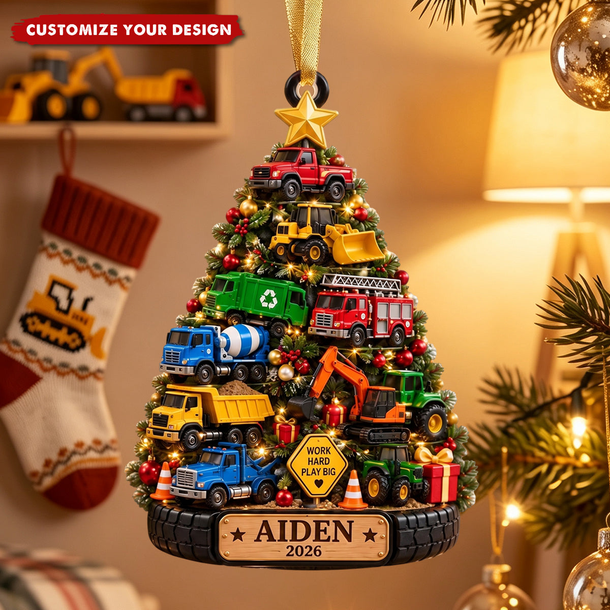 Personalized Kids Truck Ornament, Custom Boy Name Christmas Ornament