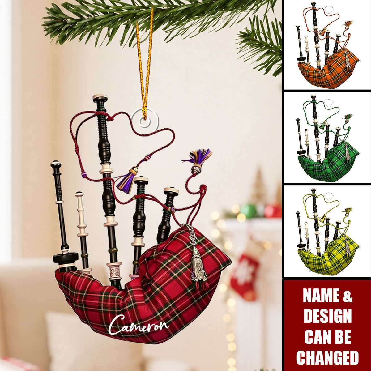 Custom Name Bagpipe Ornament, Personalized Bagpipe Ornament