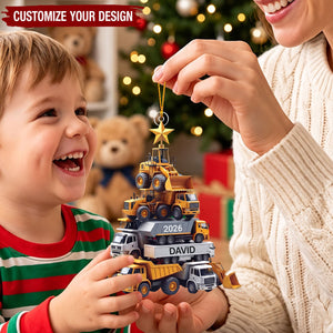 Personalized Construction Tree Christmas Ornament, Custom Truck Digger Xmas Decor