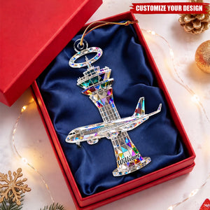 Personalized Airplane Tower Christmas Ornament, Custom Name Airplane Ornament